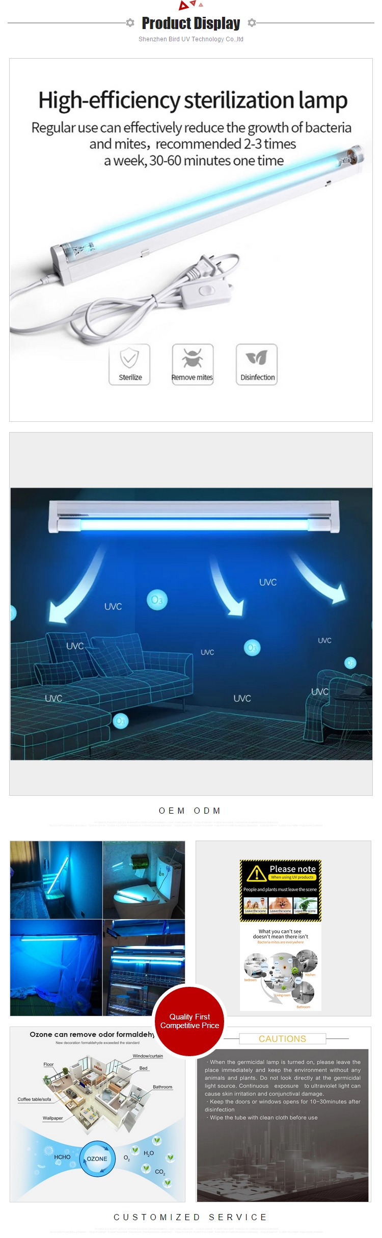 Straight Led Tube 220V 100 Lm/W 254nm UV Disinfect Lamp