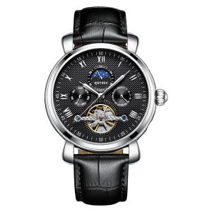 Quality 30M Waterproof Tourbillon Mechanical Watch Soft Black Leather Band wholesale