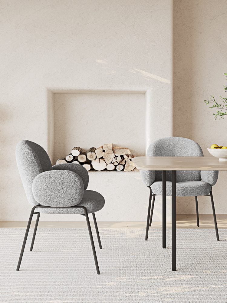 Comfortable Lambswool Upholstered Dining Chair Boucle White Upholstered Accent Chair