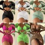 Openwork Three Piece Swimwear Gauze 3 Piece Swimsuit Set Dress Sexy Bikini