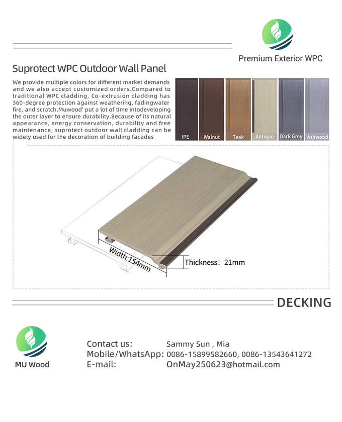 Recycled Exterior WPC Decorative Wall Panel Various Colors Available