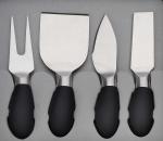 Stainless Steel 4PCS Cheese Knife Set With Soft Handle Rubber Cotaing Black