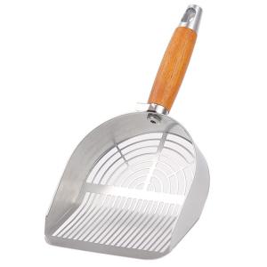 Quality Eco-Friendly 304 Stainless Steel Cat Litter Scoop with Sustainable Wooden Handle - Durable Pet Tool for Bentonite &amp; Tofu Litter (Large/Small, wholesale