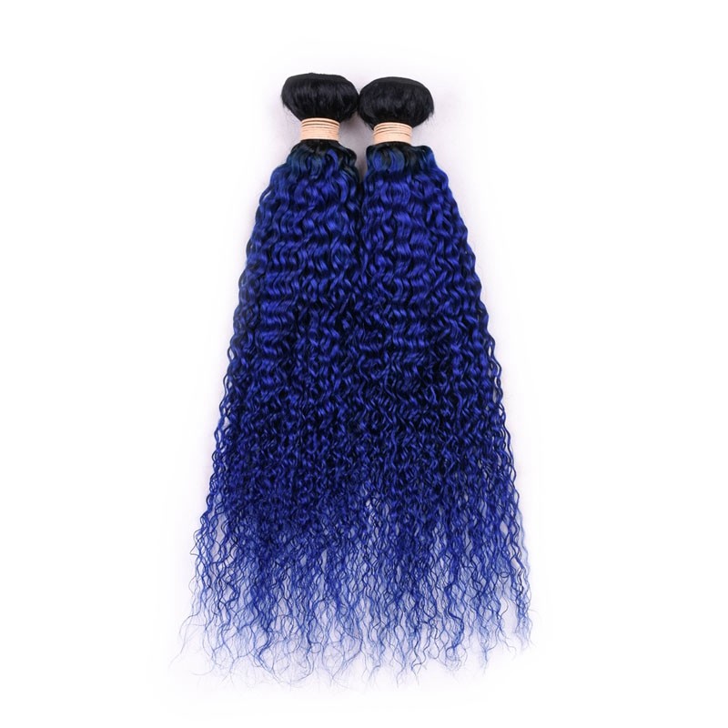 #T1B/Blue Kinky Curly Remy Human Hair Bundles Sew In Weave Bundles Brazilian Bundle Deals