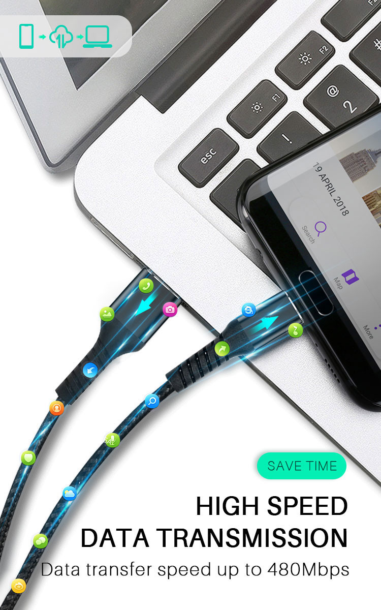480Mbps Long USB C To USB C Cable 3m Type C Quick Charge 3.0 Cable