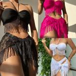 Fringe Sling 3 Piece Swimwear Set Perspective Mesh Three Piece Swim Set Bikini