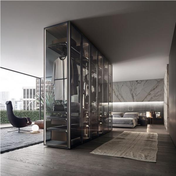 Modern Furniture Aluminum Glass Door Cabinet Glass Finish Wardrobe For Family