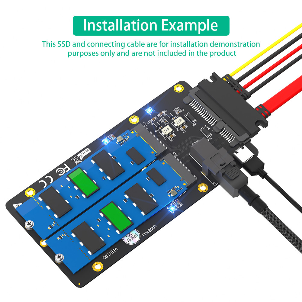 NGFF (M.2) 2-in-1 SSD expansion card, NGFF (M.2) Key-M supports NVME protocol SDD to SFF (86-43) interface NGFF (M.2) Key-B supports Sata protocol SDD