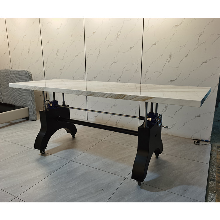 Adjustable Height Retro Trunk Table With Marble Top And Iron Base
