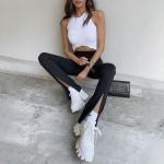 Women's High Waisted Stretch Trousers Sexy Foot Zip Slit