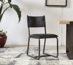 Vintage Top Genuine Black Leather Padded Dining Room Chairs Steel Frame European