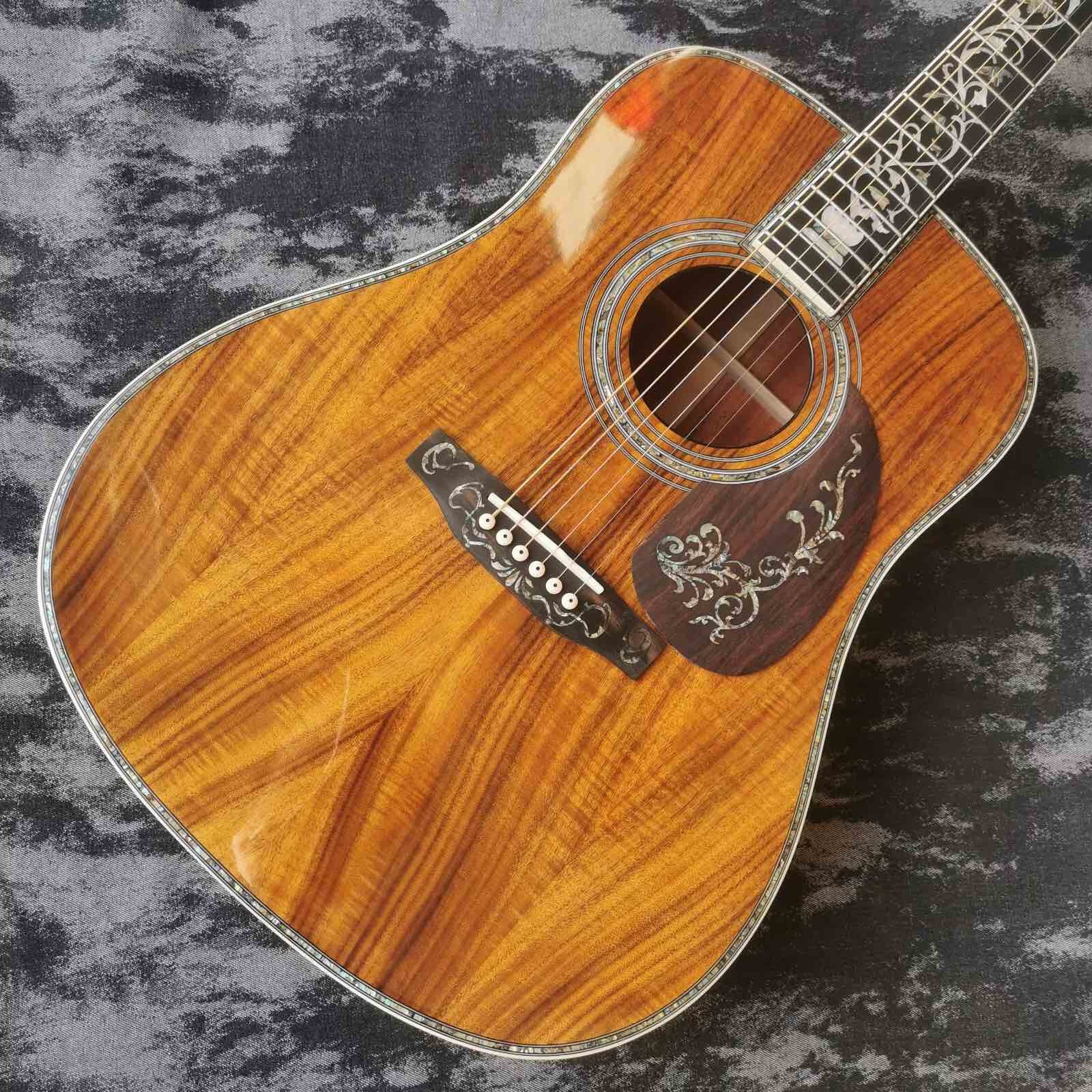 Custom 41-inch all-KOA wood ebony fingerboard, dreadnought, D45 Martin style, abalone inlaid acoustic guitar