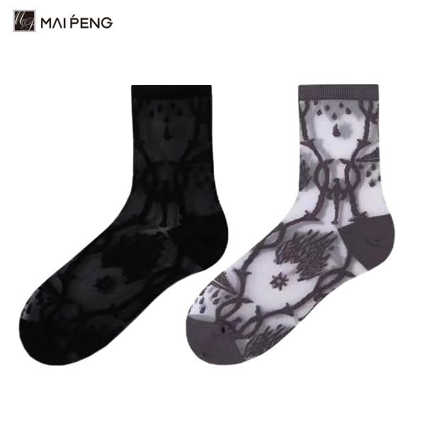 Summer Thin Custom Women Socks Transparent Glass Mesh Jacquard Crystal Silk
