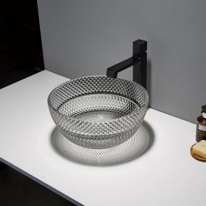 Quality Toilet Round Black Vessel Sink Glass Bathroom Crystal Transparent wholesale