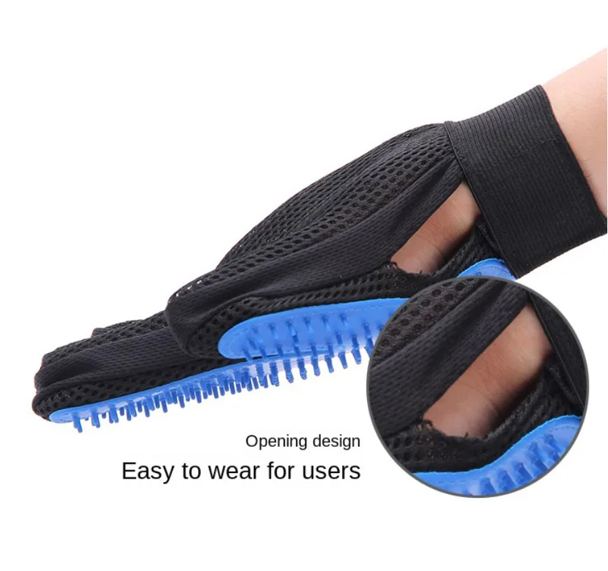 Blue TPR Silicone Pet Grooming Brush Gloves 18*24CM