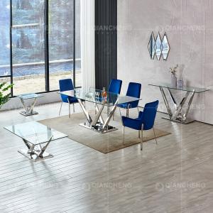 Quality Tempered Glass Metal Leg Dining Table Set Home Furniture with 8 Seater wholesale