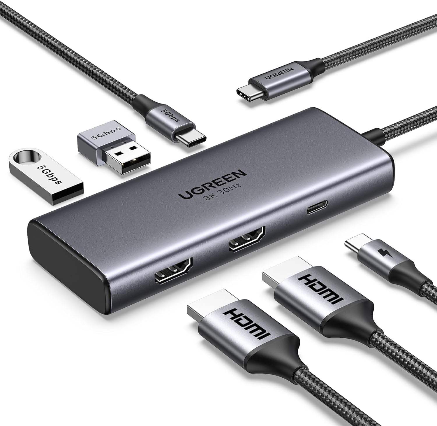 Revodok 206 Docking Station 6 in 1 USB C Dock Dual HDMI-4K@60Hz Single 8K@30Hz 100W PD 5Gbps Data Ports USB C Hub