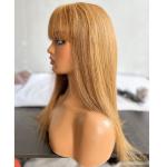 Straight 27# Color Human Hair Brazilian Virgin Frontal Wigs with Bangs