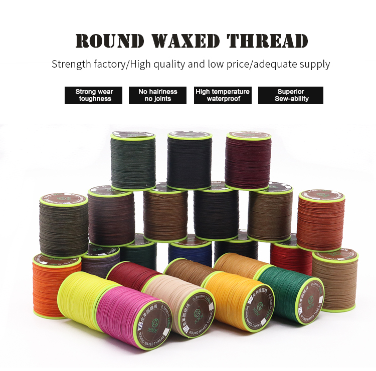 0.65mm Round Wax Hand-sewn Waxed High Strength Cored Sewing Thread For Leather Sewing Polyester