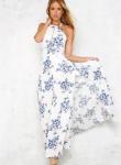 Bohemian Halter Backless Sleeveless Floral Printed Slit Maxi Long Dress for