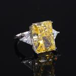 925 Sterling Silver Jewelry Set Radiant Cut Created Yellow Diamond Pendant Ring