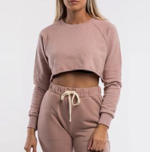 Quality Women Knitted 230gsm Plain Crew Neck Sweatshirt Crop Top Sweatshirt wholesale