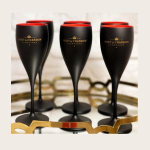 Quality Party Plastic Champagne Flutes Moet Chandon Glass Wine Drinkware Black Red 2 Color wholesale