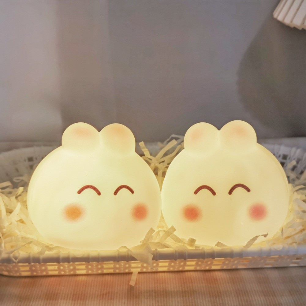 Rabbit Night Light For Kids Lamp Cute Lamp 16 Colors Tap Silicone Kids Night Light For Kids Night Light USB Rechargeable