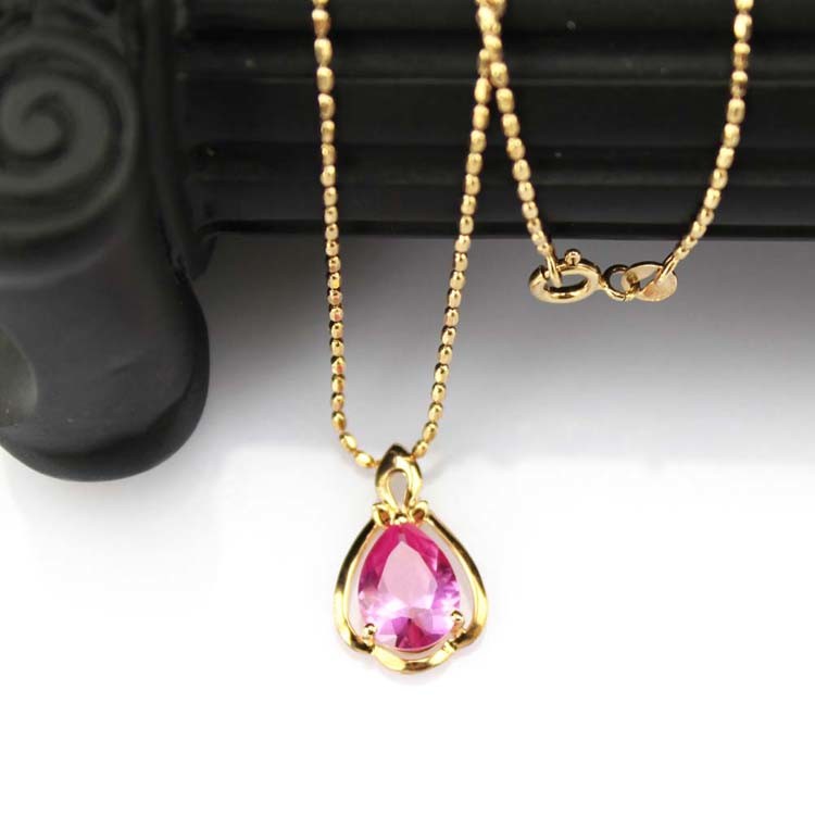 Women Jewelry 18K Rose Gold Plated 925 Silver 8mmx10mm Pear Pink Cubic Zircon Pendant(PSJ0421)