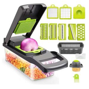 Quality 16-in-1 Compact Manual Bamboo Cutter Stainless Steel Blade Mandoline Slicer for Vegetables Fruits wholesale