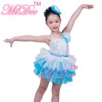Two Tones Tiers Skirt Silver Sequins Bodice Dress Dance Clothes for Kids