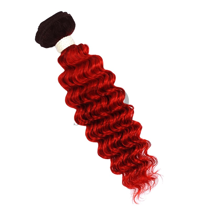 #T1B/Red Deep Wave Remy Human Hair Bundles Sew In Weave Bundles Brazilian Bundle Deals
