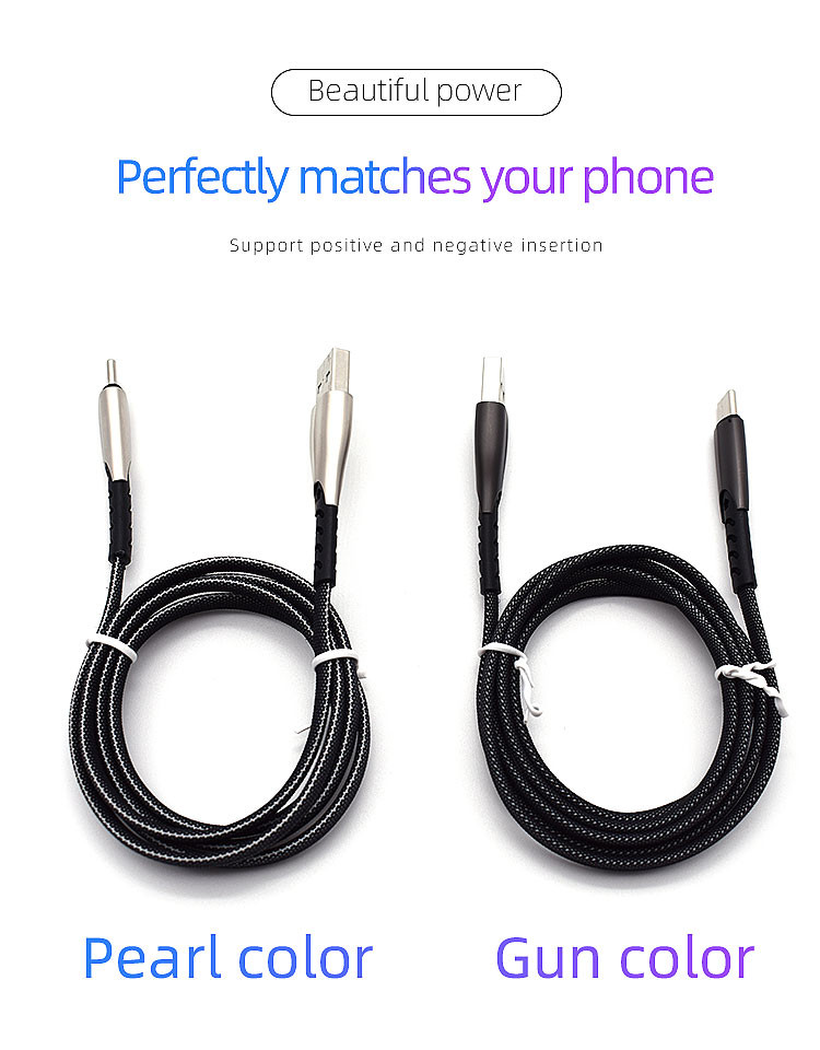 Fast Charge Data Cable USB 2.0 Type C Cable Zinc Alloy And Denim Body USB C Cable