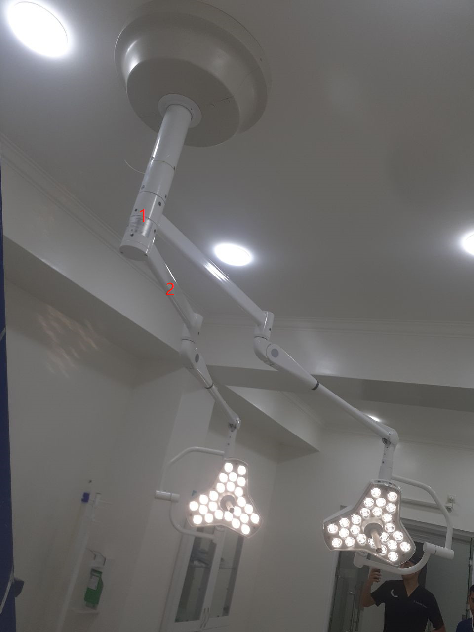 Double Dome Ceiling Mounted LED Surgical Exam Lamp For Surgical Dental Vet Use