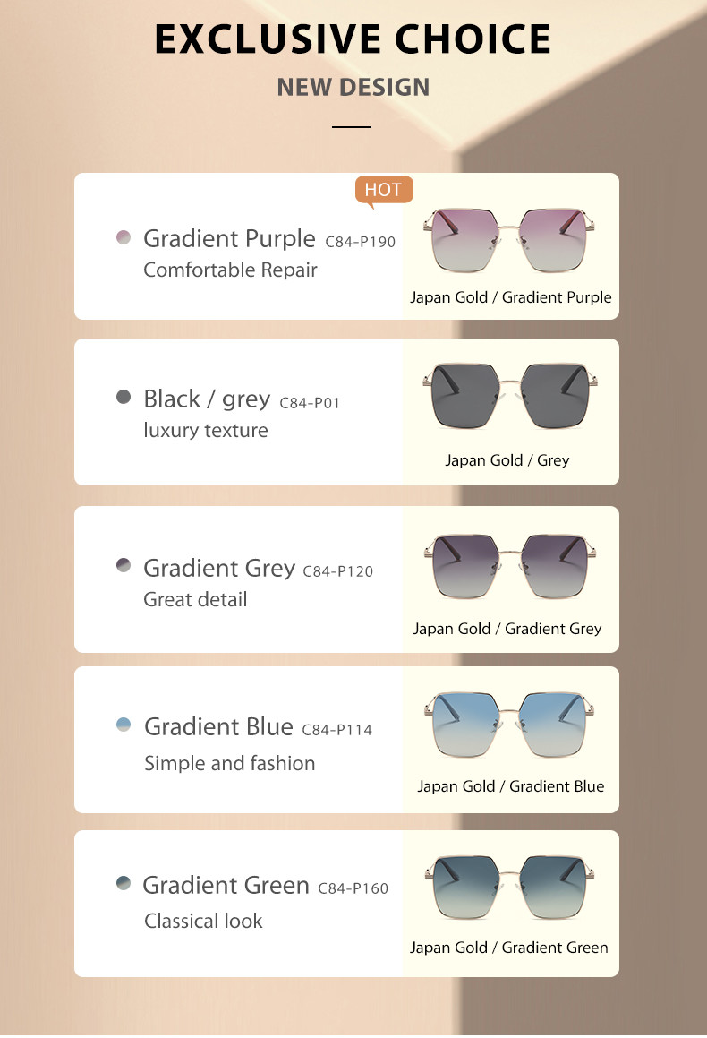 UV400 Protection Metal Frame Sunglasses Gradient Lens For Women