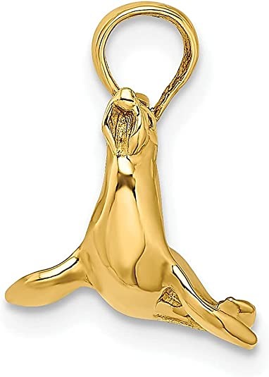 14k Yellow Gold 3 D Seal Charm Necklace Pendant Fish Sea Life Fine Jewelry For Women Gifts For Her