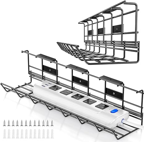 Single Tier Under Desk Cable Management Tray Metal Cord Organizer for Desk 400*165*120mm