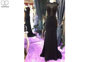 Quality Sleeveless Sexy Black Mermaid Dress Perspective Top Heavy Beading Small Train wholesale