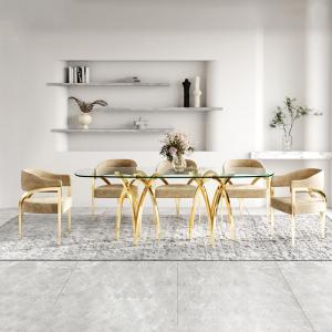 Quality Apartment 201 SS Steel Furniture Glass Dining Table wholesale