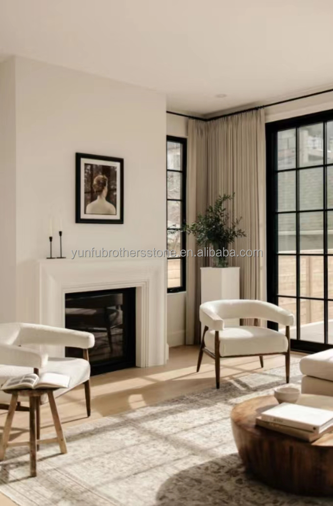 Indoor Stone Mantle for Modern Violet Marble Fireplace Surround in Luxury Living Room