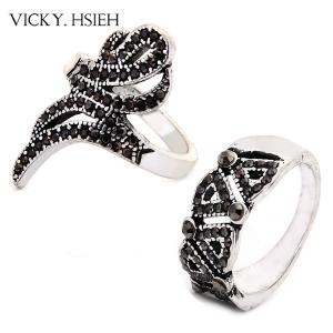Quality VICKY.HSIEH Antique Silver Rhinestone Pave Rings Set wholesale