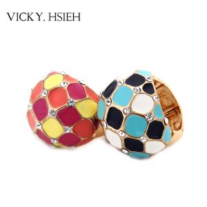 Quality VICKY.HSIEH Gold Tone Blue Red Exposy Ball Stretch Rings wholesale