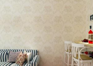 Quality Beige Floral Pattern European Style Wallpaper / Non Woven Wallcovering 0.53*10m/ roll wholesale