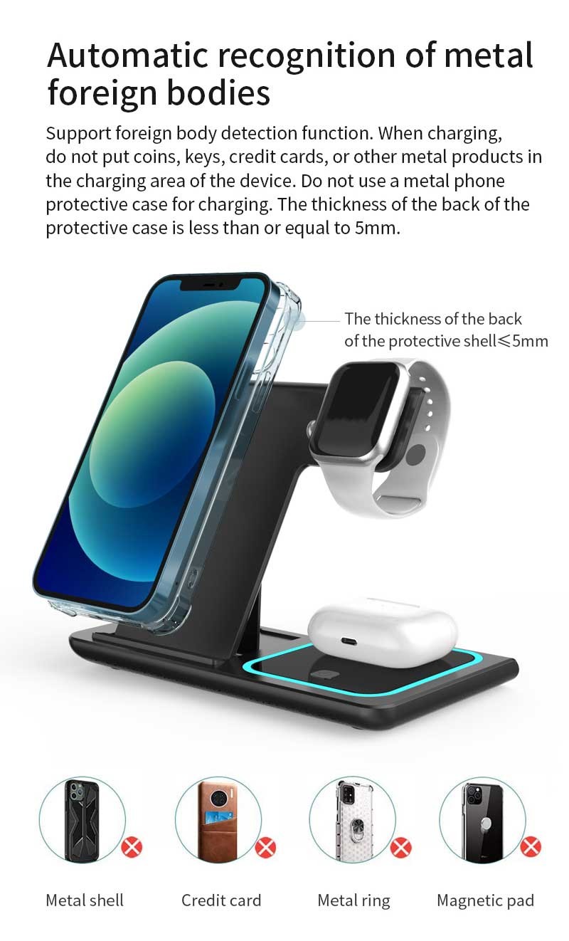 3 In 1 15W Folding Wireless Charger Double Coil Atmosphere Lamp