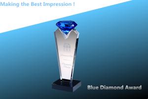 Quality crystal blue diamond award/blue diamond award/crystal trophy/acrylic diamond award wholesale