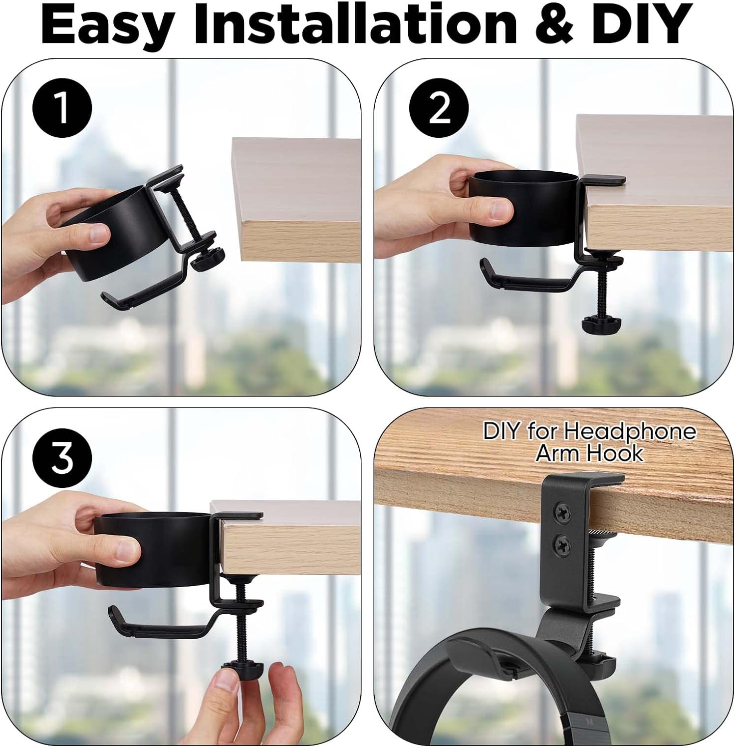 Desk Cup Holder with Headphone Hanger Keep Your Drinks and Headphones in Place