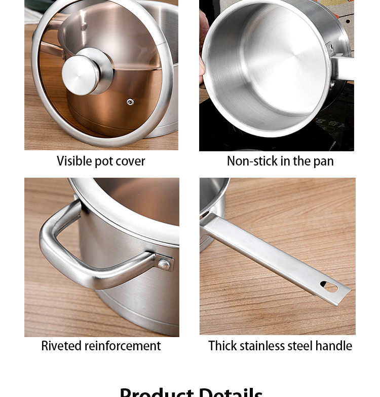 Amazon Top Seller Multipurpose 6PCS Pot Stainless Steel Frying Pan Cookware Sets With Glass Lid