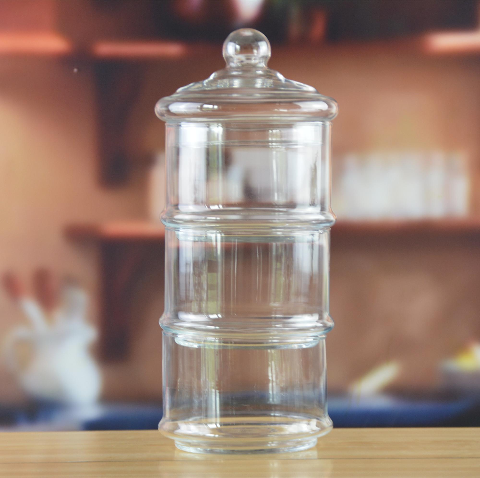 Stackable 3 Layers Tower Shaped Glass Storage Jars