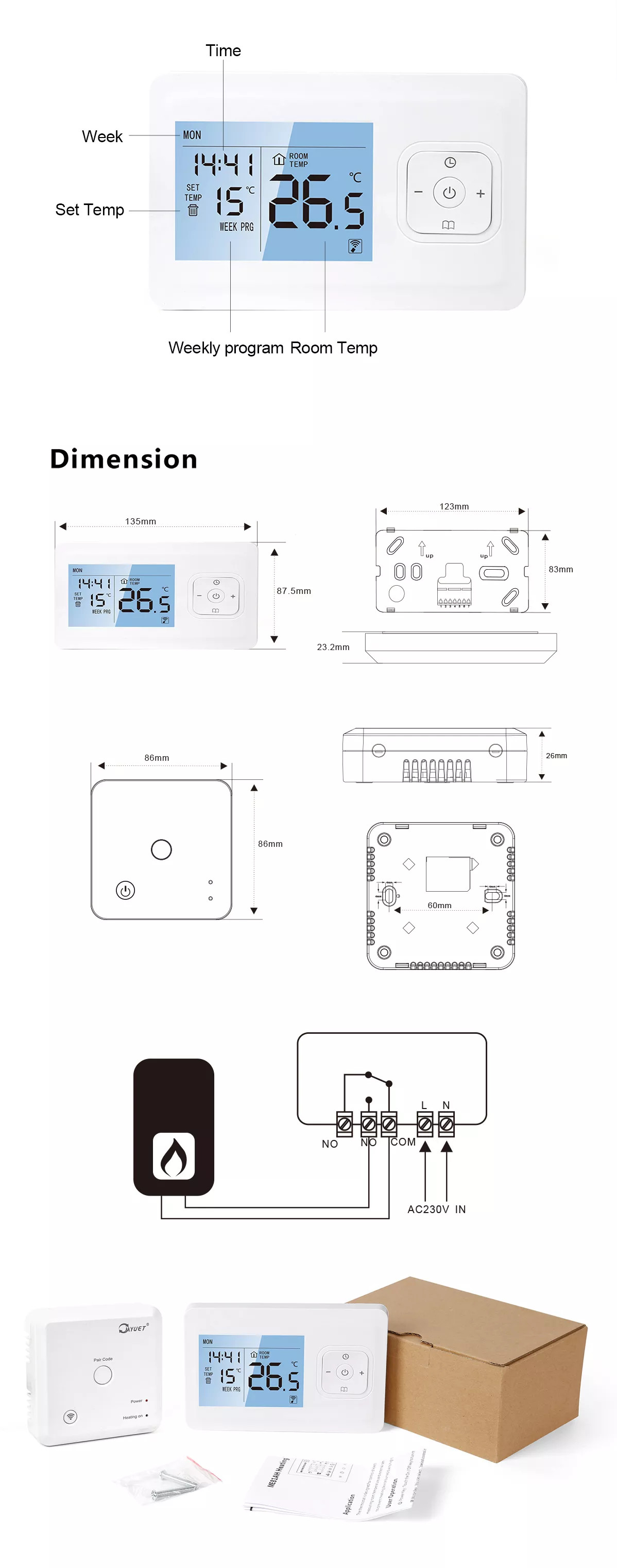 Tuya WiFi Smart Thermostat App Remote Control For Water Floor Heating / Gas Furnace