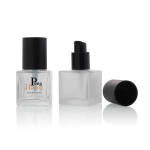 Quality Square 30ml Liquid Foundation Cosmetic Packaging Clear Frosted Pump Glass Bottle F066 F098 F103 wholesale